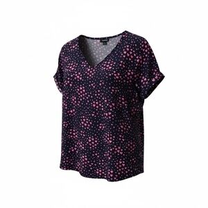 Torrid Navy Mini Heart Print Blouse  Button Up Back Chiffon Causal Romantic M L